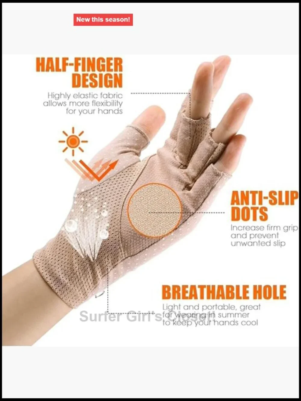 Women Fingerless Sunblock Gloves UV Protection Non-Slip Driving